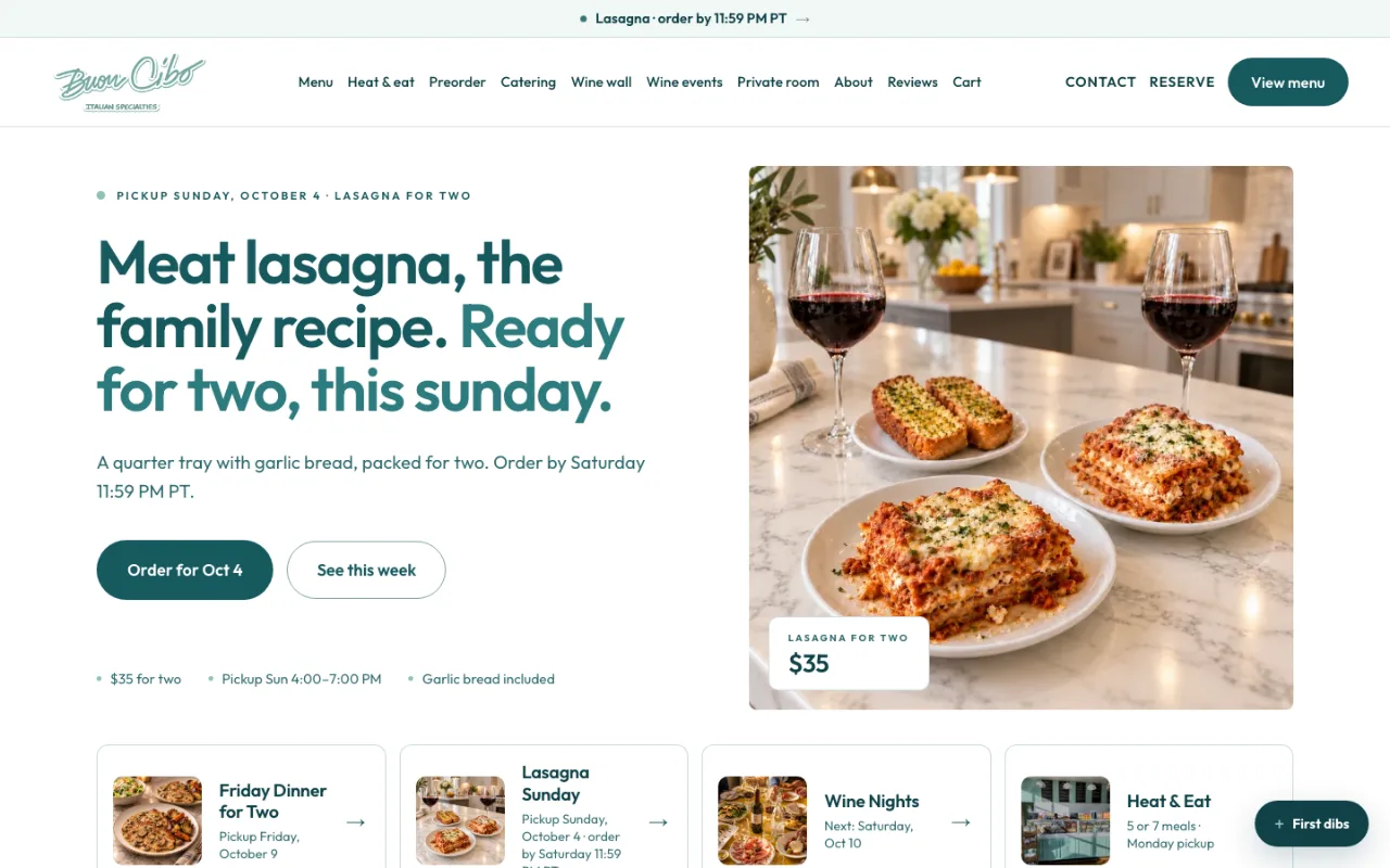 The Buon Cibo Italian Specialties homepage at buoncibosd.com