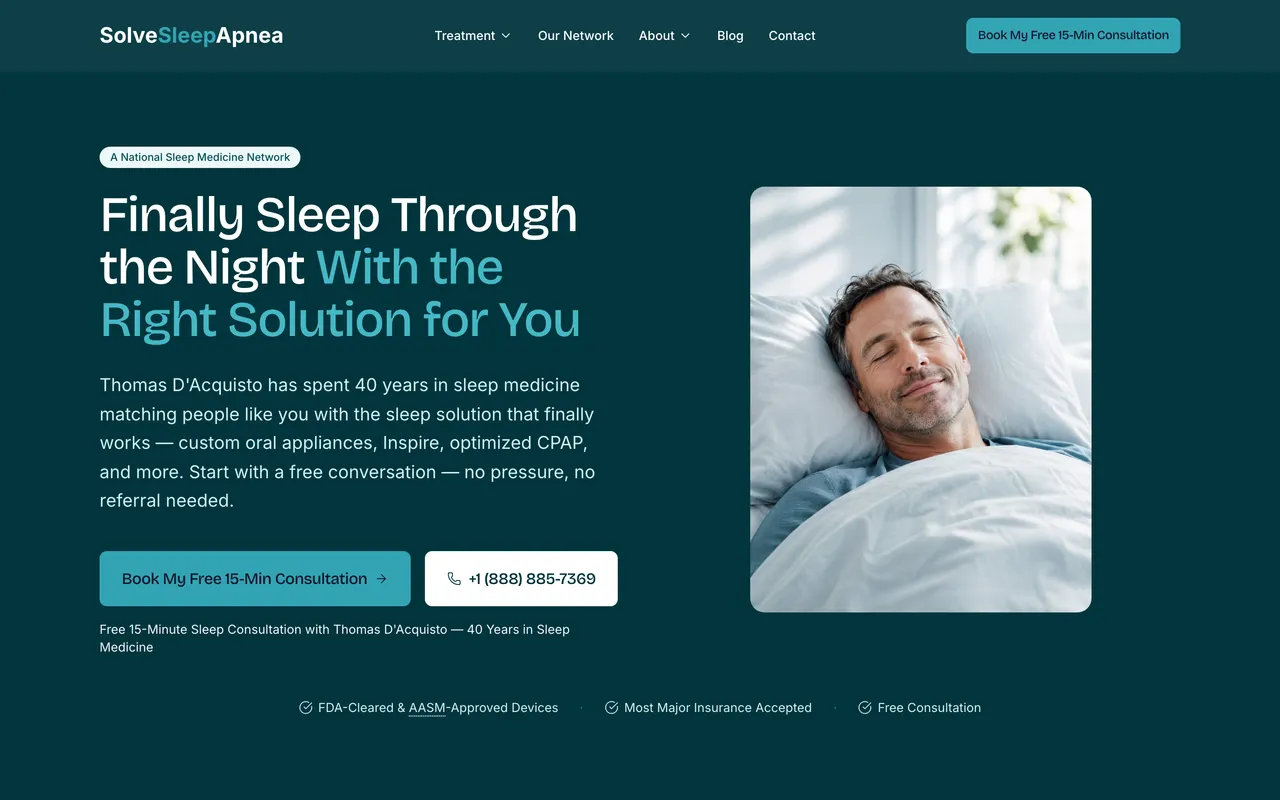 The Solve Sleep Apnea homepage at solvesleepapnea.com
