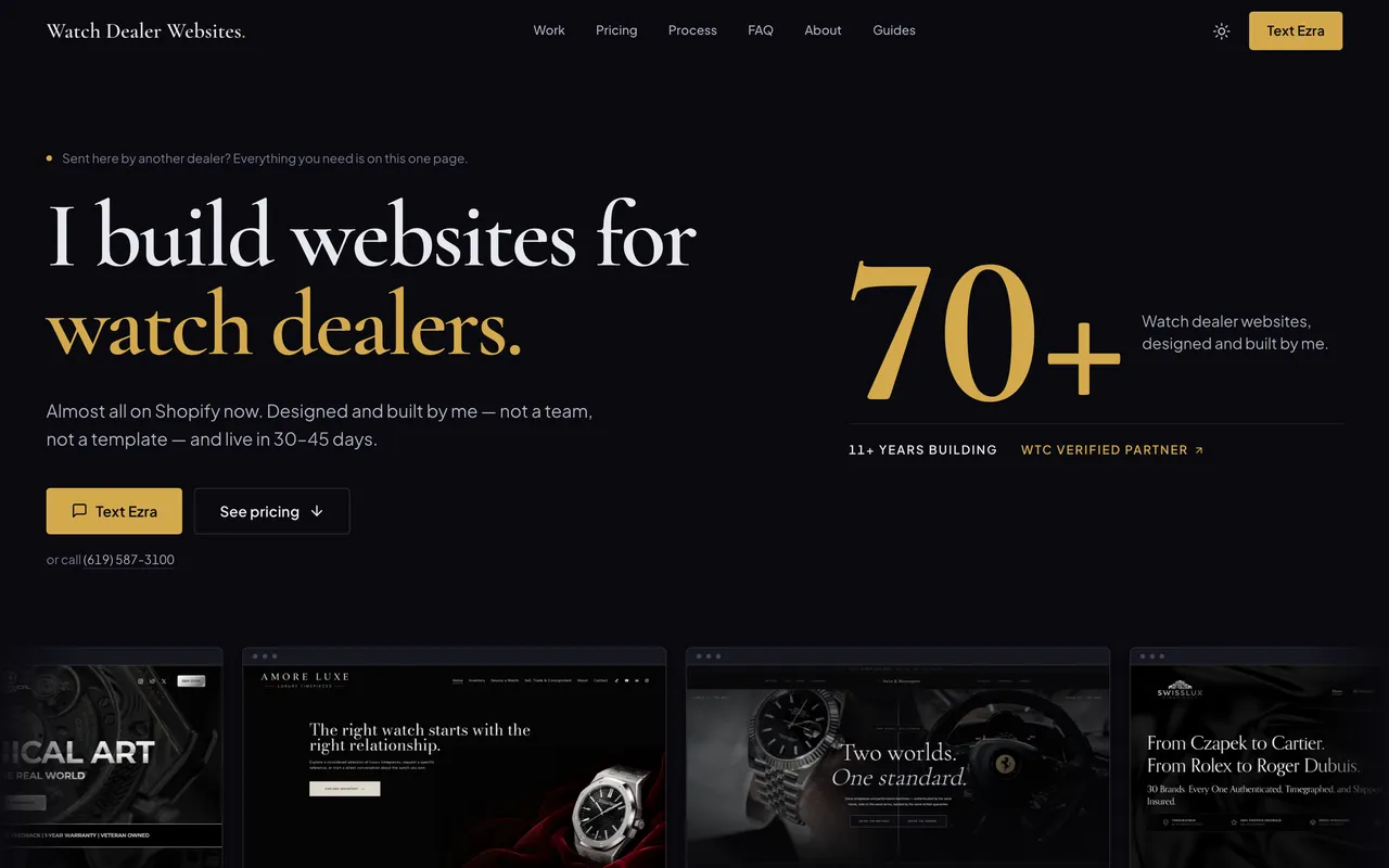 Watch Dealer Websites homepage